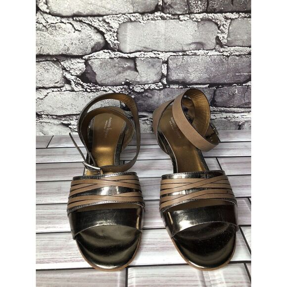 Nanette Lepore Silver Patent Brown Leather Ankle Straps Heels Women Sz 38EU/7.5M - Picture 2 of 16